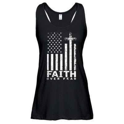 Usa Flag Patriotic American Gift Faith Over Fear Prayer Ladies Essential Flowy Tank