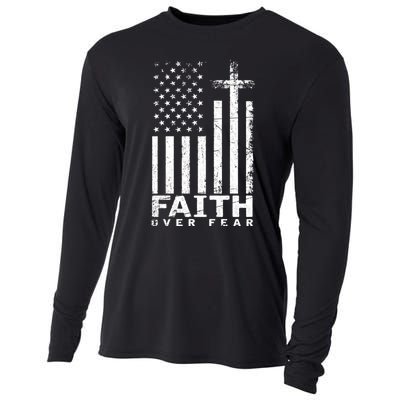 Usa Flag Patriotic American Gift Faith Over Fear Prayer Cooling Performance Long Sleeve Crew