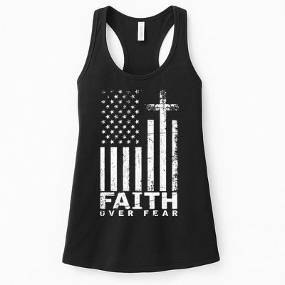 Usa Flag Patriotic American Gift Faith Over Fear Prayer Womens Tank Top