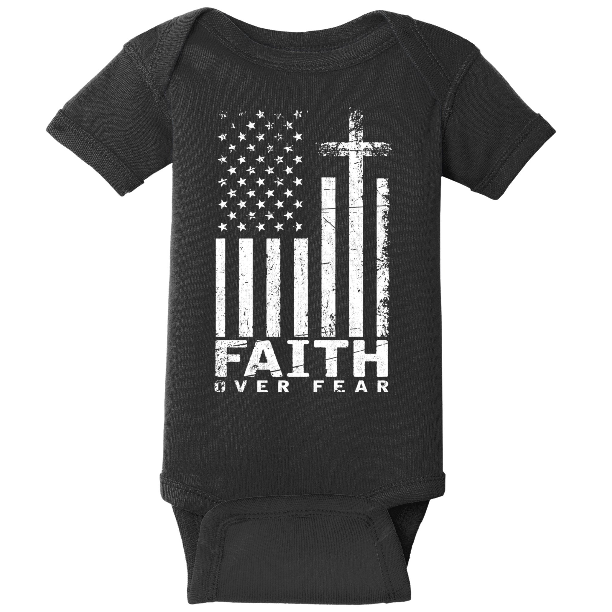 Usa Flag Patriotic American Gift Faith Over Fear Prayer Baby Bodysuit