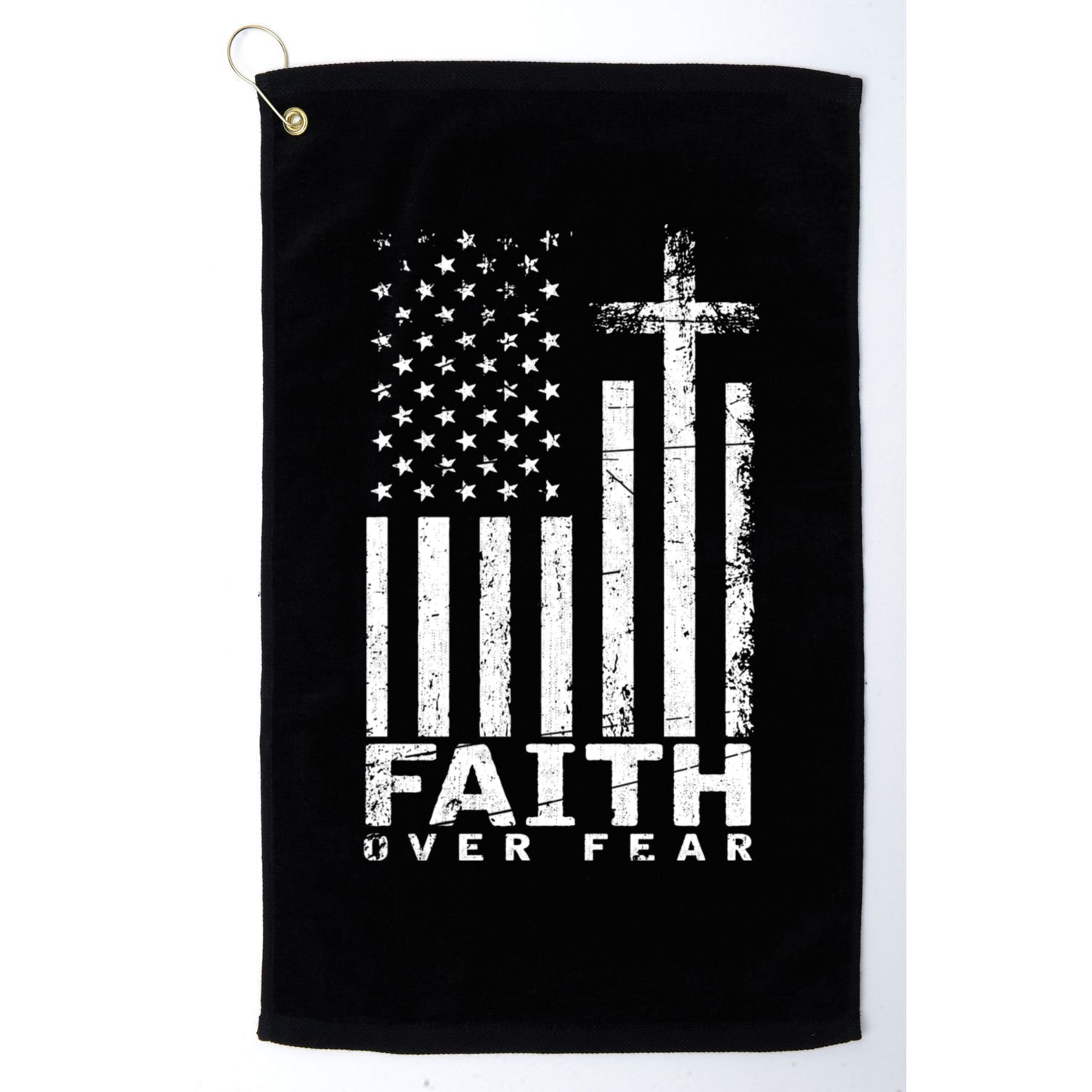 Usa Flag Patriotic American Gift Faith Over Fear Prayer Golf Towel