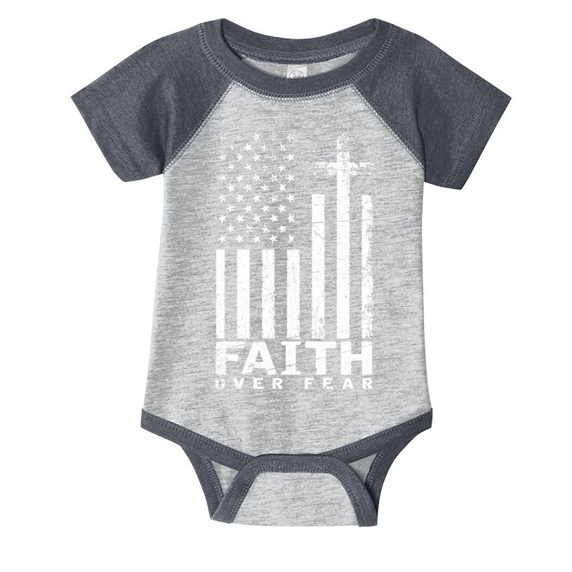 Usa Flag Patriotic American Gift Faith Over Fear Prayer Infant Baby Jersey Bodysuit