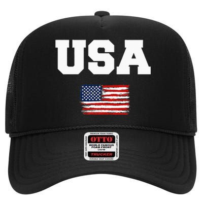 USA Flag Patriotic 4th of July America day of Independence High Crown Mesh Back Trucker Hat