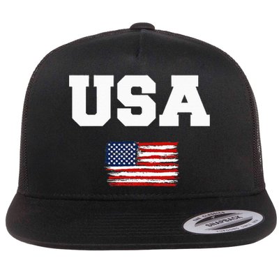 USA Flag Patriotic 4th of July America day of Independence Flat Bill Trucker Hat