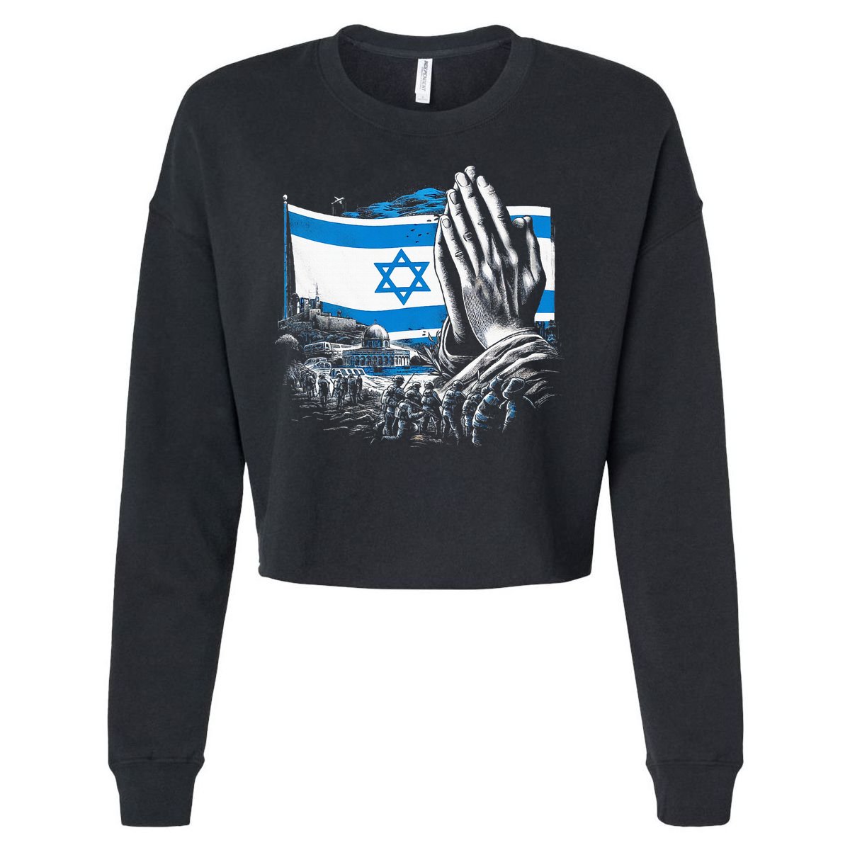 usa flag Pray for Israel Cropped Pullover Crew