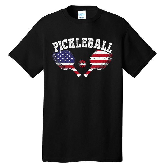 Us Flag Pickleball Player Vintage Pickle Ball Lover Tall T-Shirt