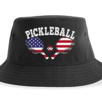 Us Flag Pickleball Player Vintage Pickle Ball Lover Sustainable Bucket Hat