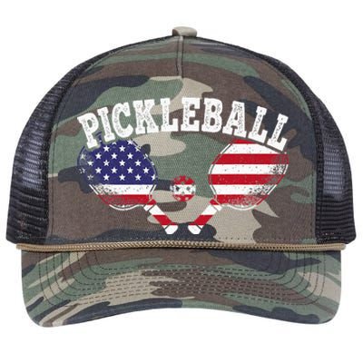 Us Flag Pickleball Player Vintage Pickle Ball Lover Retro Rope Trucker Hat Cap