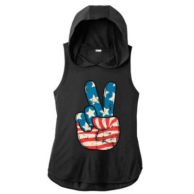 Usa Flag Peace Sign Hand Patriotic Ladies PosiCharge Tri-Blend Wicking Draft Hoodie Tank