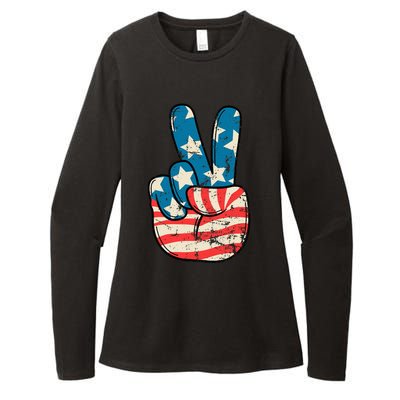 Usa Flag Peace Sign Hand Patriotic Womens CVC Long Sleeve Shirt