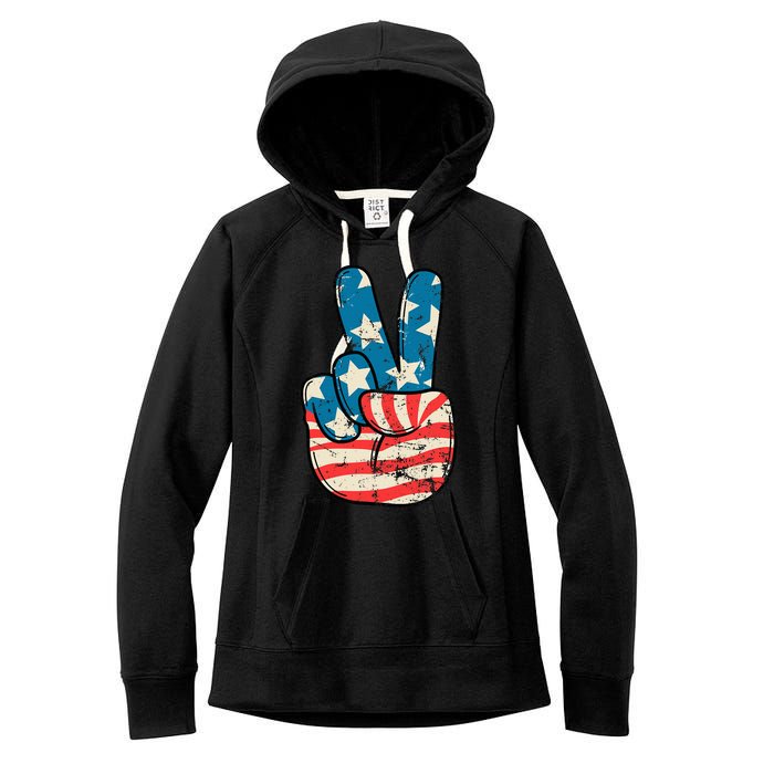 Usa Flag Peace Sign Hand Patriotic Women's Fleece Hoodie