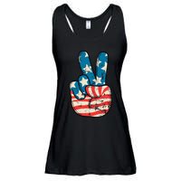 Usa Flag Peace Sign Hand Patriotic Ladies Essential Flowy Tank