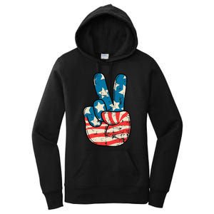 Usa Flag Peace Sign Hand Patriotic Women's Pullover Hoodie