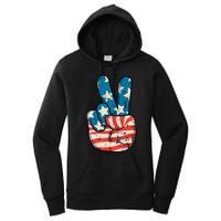 Usa Flag Peace Sign Hand Patriotic Women's Pullover Hoodie