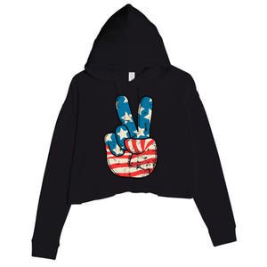 Usa Flag Peace Sign Hand Patriotic Crop Fleece Hoodie