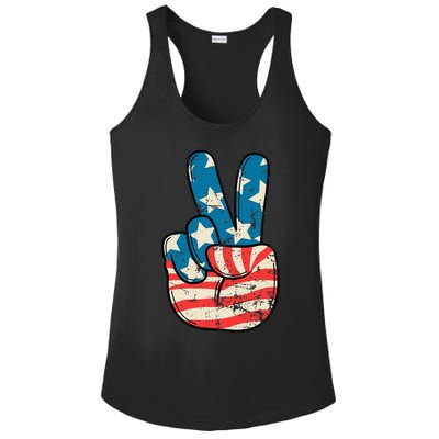 Usa Flag Peace Sign Hand Patriotic Ladies PosiCharge Competitor Racerback Tank