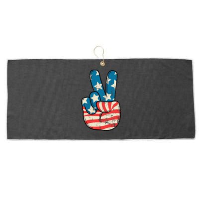 Usa Flag Peace Sign Hand Patriotic Large Microfiber Waffle Golf Towel