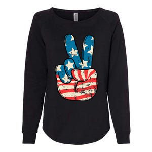 Usa Flag Peace Sign Hand Patriotic Womens California Wash Sweatshirt