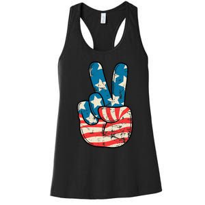 Usa Flag Peace Sign Hand Patriotic Women's Racerback Tank