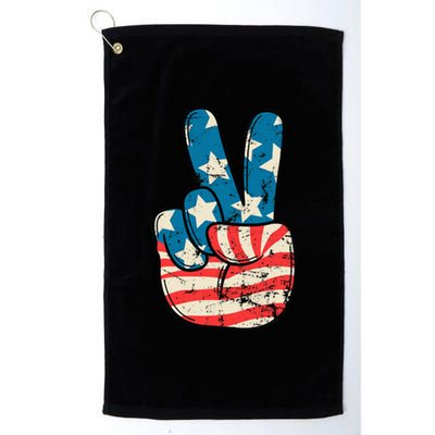 Usa Flag Peace Sign Hand Patriotic Platinum Collection Golf Towel