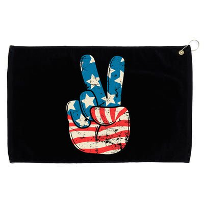 Usa Flag Peace Sign Hand Patriotic Grommeted Golf Towel