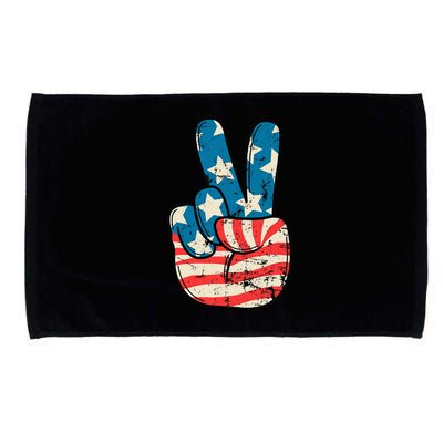 Usa Flag Peace Sign Hand Patriotic Microfiber Hand Towel