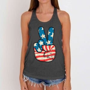 Usa Flag Peace Sign Hand Patriotic Women's Knotted Racerback Tank