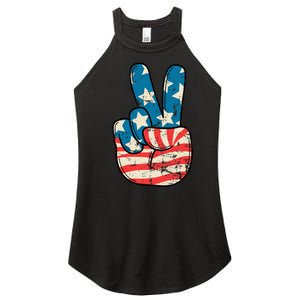 Usa Flag Peace Sign Hand Patriotic Women's Perfect Tri Rocker Tank