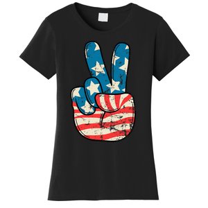 Usa Flag Peace Sign Hand Patriotic Women's T-Shirt