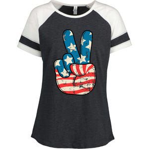 Usa Flag Peace Sign Hand Patriotic Enza Ladies Jersey Colorblock Tee