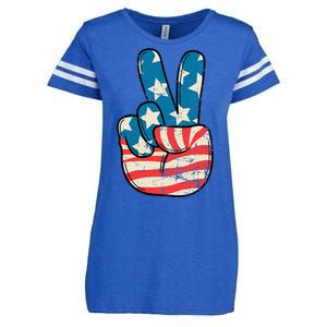 Usa Flag Peace Sign Hand Patriotic Enza Ladies Jersey Football T-Shirt