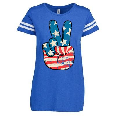 Usa Flag Peace Sign Hand Patriotic Enza Ladies Jersey Football T-Shirt