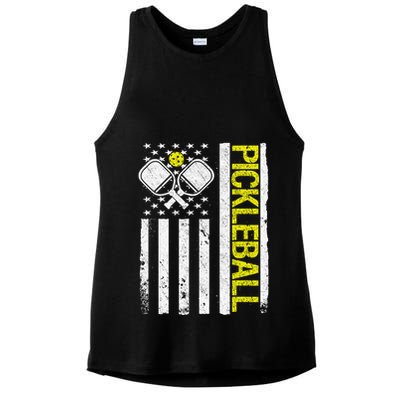 US Flag Pickleball Player Paddleball Lover Ladies PosiCharge Tri-Blend Wicking Tank