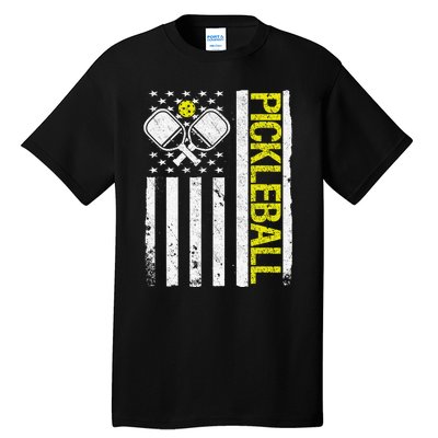 US Flag Pickleball Player Paddleball Lover Tall T-Shirt