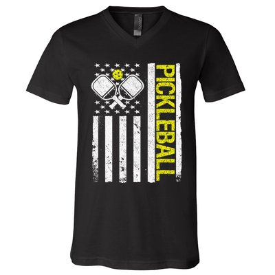 US Flag Pickleball Player Paddleball Lover V-Neck T-Shirt