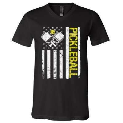 US Flag Pickleball Player Paddleball Lover V-Neck T-Shirt