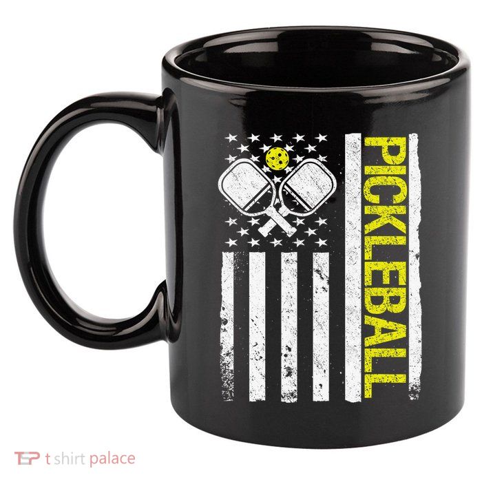 US Flag Pickleball Player Paddleball Lover 11oz C Handle Ceramic Mug