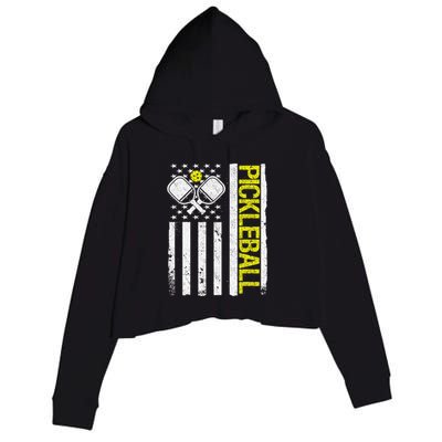 US Flag Pickleball Player Paddleball Lover Crop Fleece Hoodie