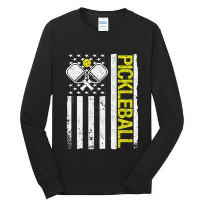 US Flag Pickleball Player Paddleball Lover Tall Long Sleeve T-Shirt