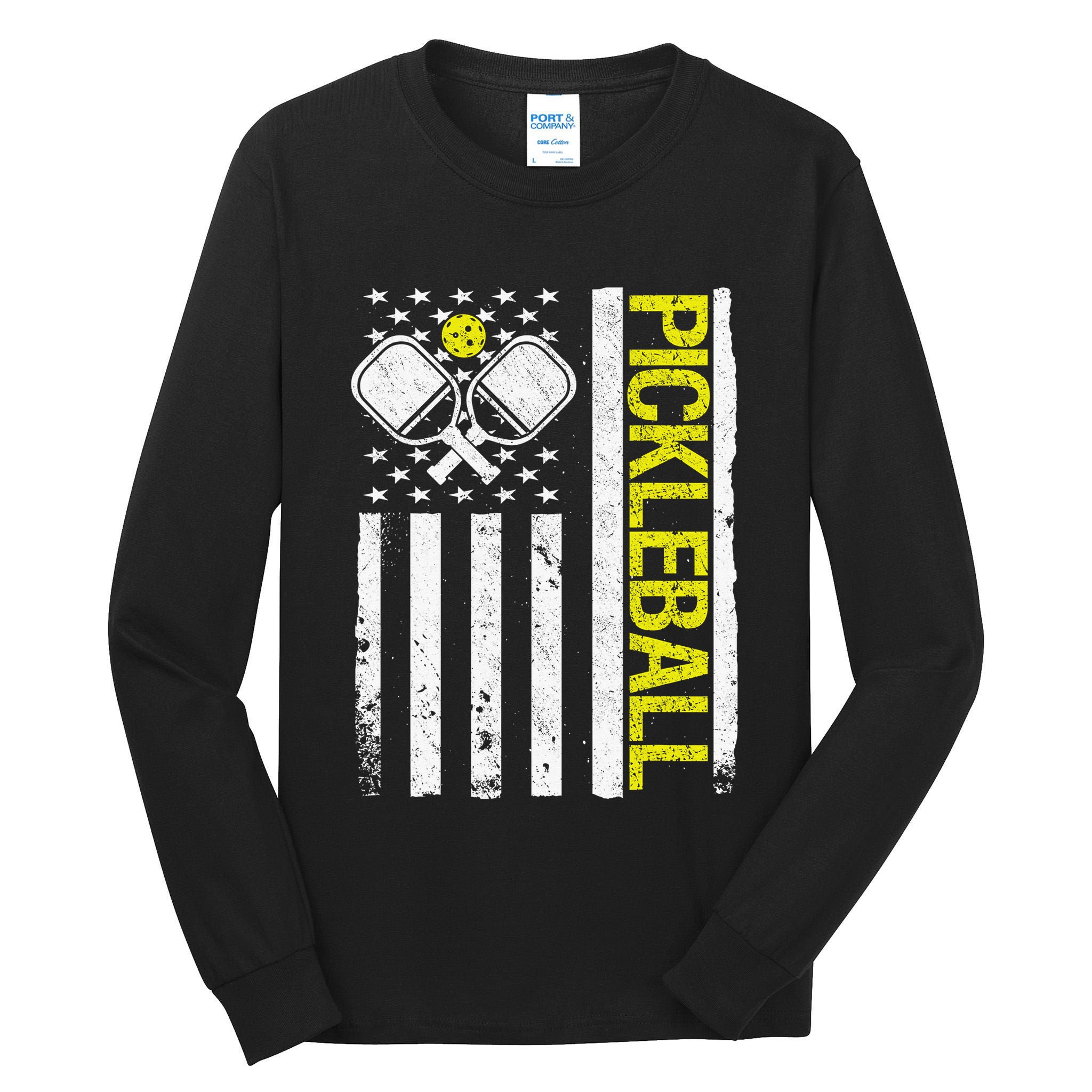 US Flag Pickleball Player Paddleball Lover Tall Long Sleeve T-Shirt
