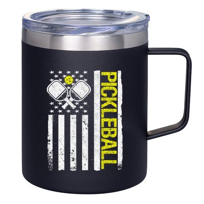 US Flag Pickleball Player Paddleball Lover 12oz Stainless Steel Coffee Mug