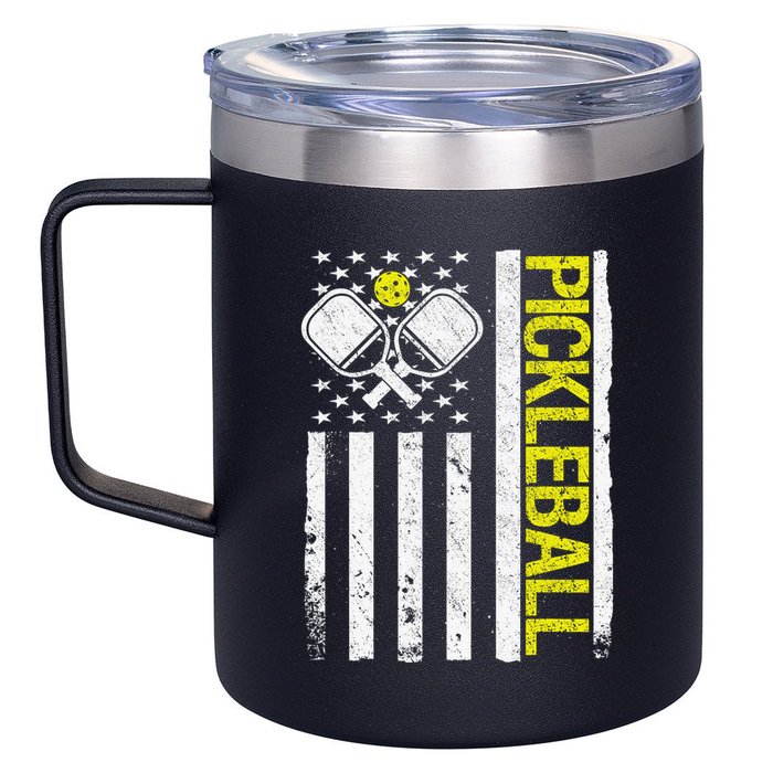 US Flag Pickleball Player Paddleball Lover 12oz Stainless Steel Coffee Mug