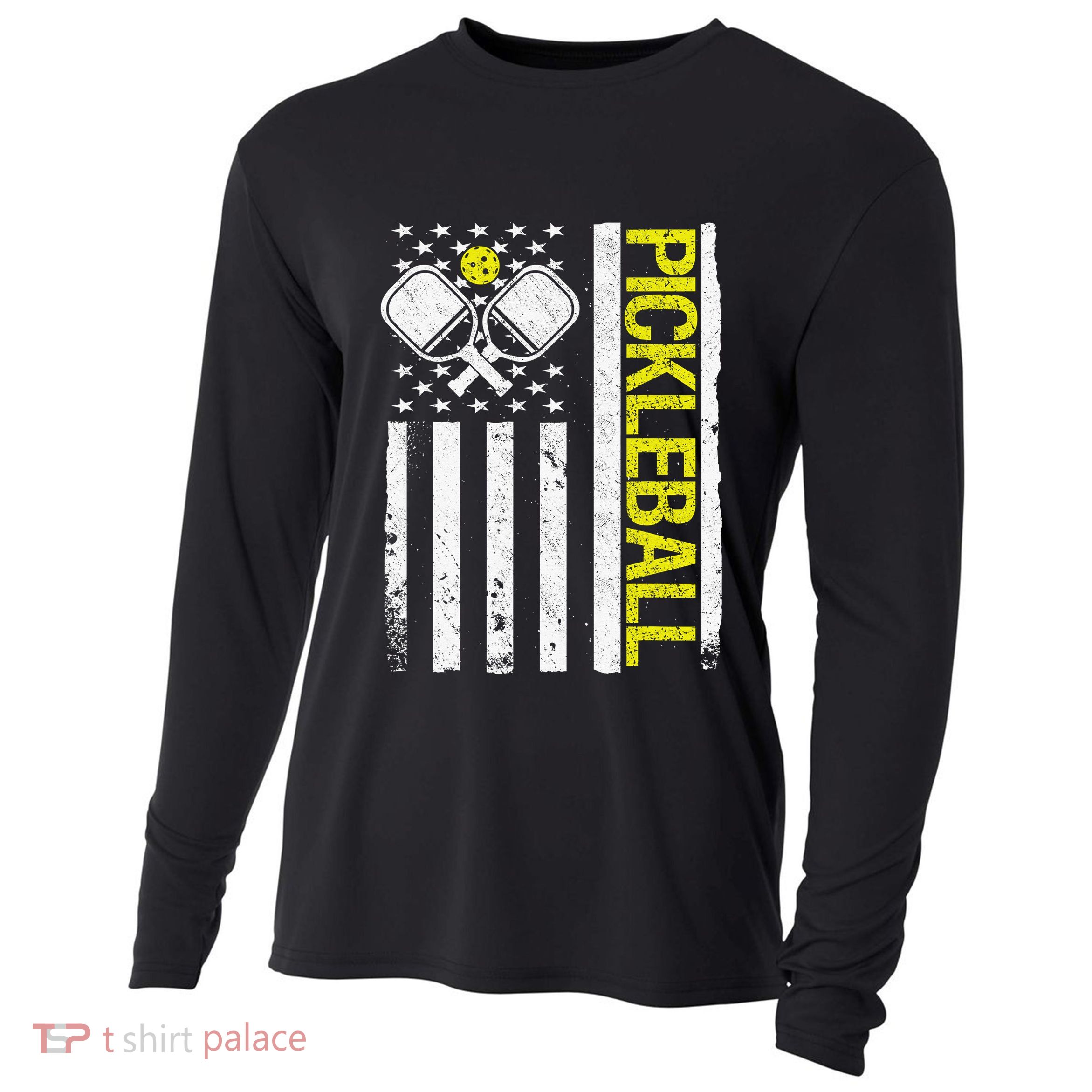 US Flag Pickleball Player Paddleball Lover Cooling Performance Long Sleeve Crew