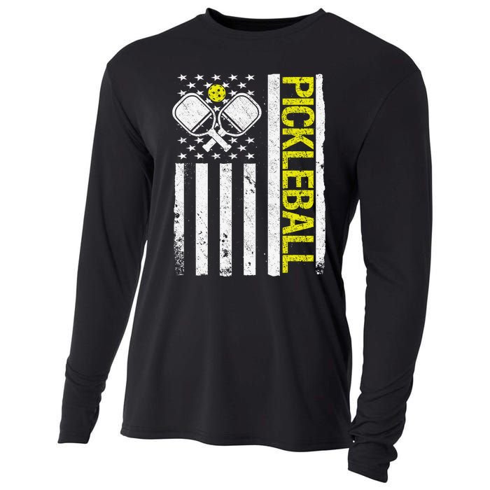 US Flag Pickleball Player Paddleball Lover Cooling Performance Long Sleeve Crew