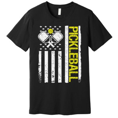 US Flag Pickleball Player Paddleball Lover Premium T-Shirt