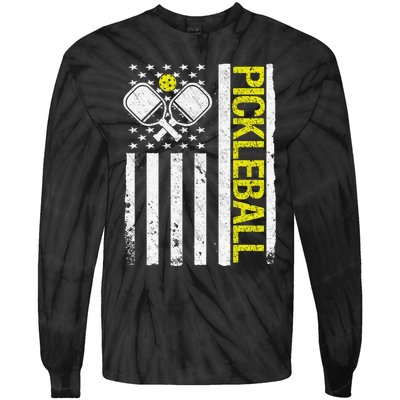 US Flag Pickleball Player Paddleball Lover Tie-Dye Long Sleeve Shirt