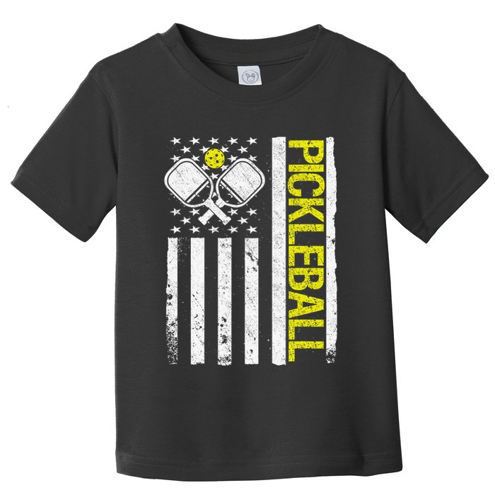 US Flag Pickleball Player Paddleball Lover Toddler T-Shirt