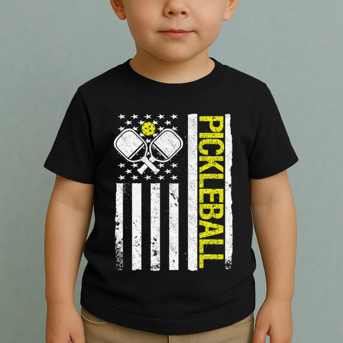 US Flag Pickleball Player Paddleball Lover Toddler T-Shirt