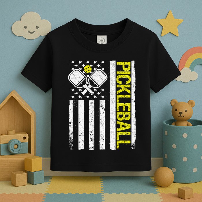 US Flag Pickleball Player Paddleball Lover Toddler T-Shirt