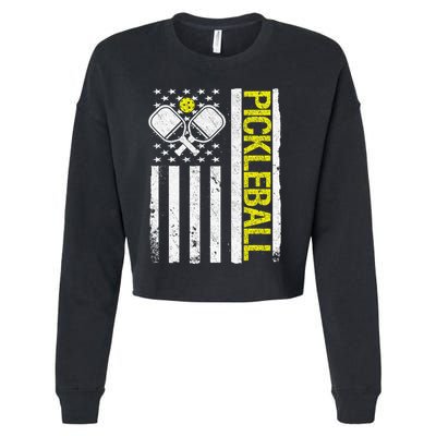 US Flag Pickleball Player Paddleball Lover Cropped Pullover Crew